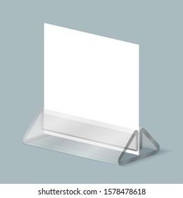 Plastic stand organizer office display acrylic business card holder clear isometric realistic 3d design vector illustration