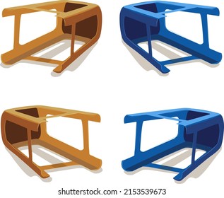 Plastic stools laying on the ground. 