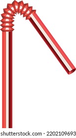 Plastic straw. Drink bendy red stripe tube
