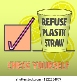 Plastic straw flat icon as a gimmick to check yourself for plastic habit. Refuse plastic straw concept. Vector illustration.