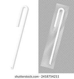 Plastic straw mockup. Vector illustration isolated on white and transparent background. Ready to use in your design. EPS10.