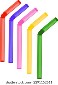 plastic straws of different colors set illustration simple