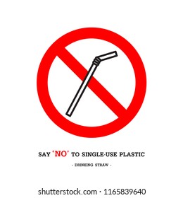 Plastic straws with text, say no to single use plastic. Simple design. Stop using Plastic campaign.