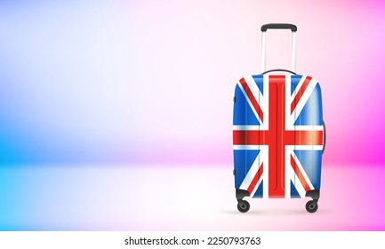 Plastic suitcase. 3d vector banner with copy space