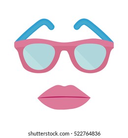Plastic sunglasses and women's lips. Vector illustration.