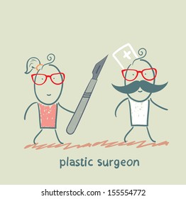 plastic surgeon escapes from the patient with a scalpel