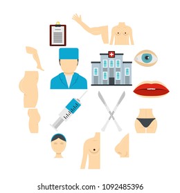 Plastic surgeon icons set in flat style isolated vector illustration
