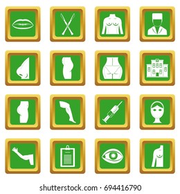 Plastic surgeon icons set in green color isolated vector illustration for web and any design