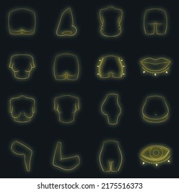 Plastic Surgeon Icons Set. Illustration Of 16 Plastic Surgeon Vector Icons Neon Color On Black