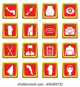 Plastic surgeon icons set in red color isolated vector illustration for web and any design