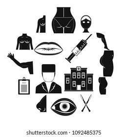 Plastic surgeon icons set. Simple illustration of 16 plastic surgeon vector icons for web