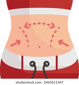 El cirujano plástico hace el concepto de las incisiones, quitando la grasa entre el ombligo y el Vector del pelo púbico diseño plano, cirujano plástico Símbolo, muestra del contorno del cuerpo,