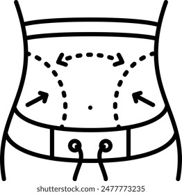 plastic surgeon makes incisions concept, removing fat between bellybutton and pubic hair vector icon design, Cosmetology or Cosmetologist Symbol,esthetic beauty outline Sign, Beauty treatment stock