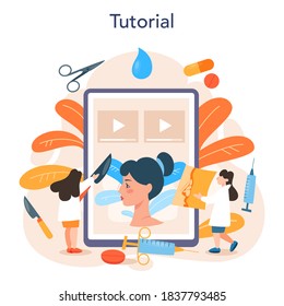 Servicio o plataforma online de cirujanos plásticos. Idea de corrección corporal y facial. Hospital de rinoplastina y rellenos de labios. Tutorial en línea. Ilustración del vector