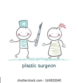 plastic surgeon with a scalpel is close to the patient
