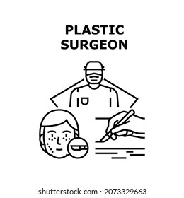 Plastic Surgeon Vector Icon Concept. Plastic Surgeon Medicine Beauty Treatment For Patient Rejuvenation. Hospital Doctor Professional Surgery Operation, Medical Cosmetology Black Illustration