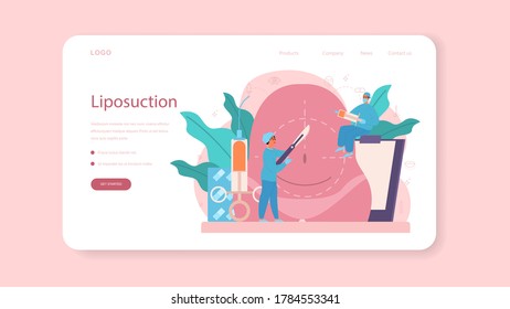 Plastic surgeon web banner or landing page. Idea of body correction. Implant and liposuction hospital and anti-aging procedure. Vector illustration in cartoon style