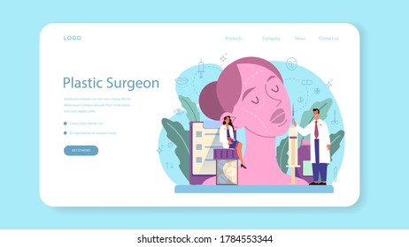 Plastic surgeon web banner or landing page. Idea of body and face correction. Rhinoplastyin hospital and anti-aging procedure. Vector illustration in cartoon style