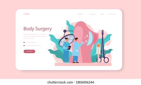 Plastic surgeon web banner or landing page. Idea of body correction. Implant and liposuction hospital and anti-aging procedure. Vector illustration in cartoon style