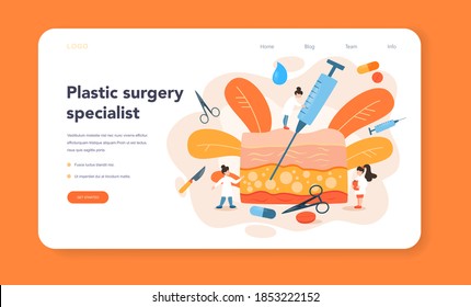 Plastic surgeon web banner or landing page. Idea of body correction. Implant and liposuction hospital and anti-aging procedure. Vector illustration in cartoon style