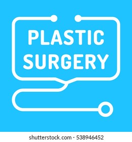 Plastic surgery. Badge with stethoscope icon. Flat vector illustration on blue background.
