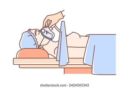 Plastic surgery body doodle. Woman with breathing apparatus. Skincare and beauty treatment, spa procedures. Medical infographics. Linear flat vector illustration isolated on white background