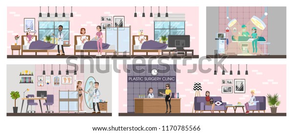 Plastic Surgery Clinic Interior Surgery Rooms Stock Vector
