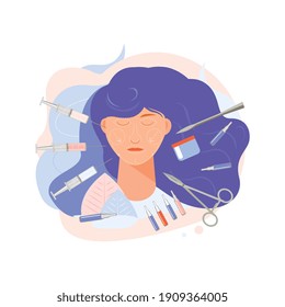 Composición del tratamiento de la clínica de cirugía plástica con vista a los procedimientos de flexibilización femenina con herramientas de ilustración vectorial