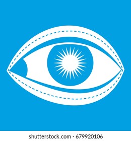 Plastic surgery of eye icon white isolated on blue background vector illustration