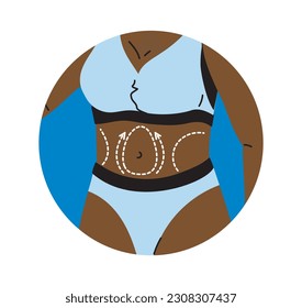 Plastic surgery icon concept. Liposuction and removal of fat from abdomen. Template, layout and mock up. Beauty body reshape. Cartoon flat vector illustration isolated on white background