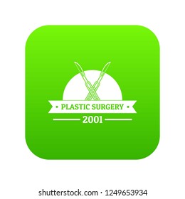 Plastic surgery icon green vector isolated on white background