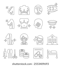 Plastic surgery icon set in thin line style