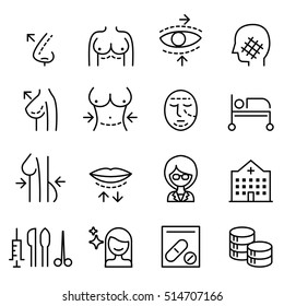 Plastic Surgery Icon Set In Thin Line Style