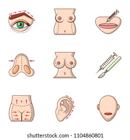 Plastic surgery icons set. Cartoon set of 9 plastic surgery vector icons for web isolated on white background