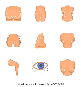 Plastic surgery icons set. Cartoon set of 9 plastic surgery vector icons for web isolated on white background