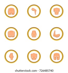 Plastic surgery icons set. Cartoon style set of 9 plastic surgery vector icons for web design