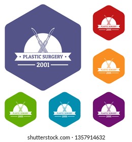 Plastic surgery icons vector colorful hexahedron set collection isolated on white 