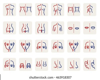 Plastic Surgery Line Icons Set. Medical Illustration