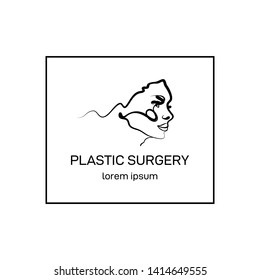 Plastic Surgery Logo Template A woman's face in profile in the trendy style of outline. Abstract minimalistic linear sketch. Vector illustration of beautiful woman.
