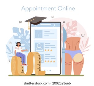 Plastic surgery online service or platform. Idea of modern body correction and counturing. Online appointment. Flat vector illustration