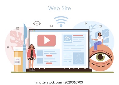 Plastic surgery online service or platform. Modern face aesthetic medicine. Lifting and anti-aging beauty procedure. Website. Vector flat illustration