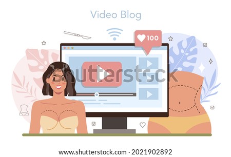Plastic surgery online service or platform. Idea of modern body correction and counturing. Video blog. Flat vector illustration