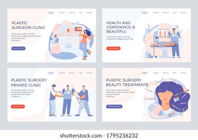 Cirugía plástica clínica privada 4 páginas web banners con estética facial estética estética estética cosmética tratamientos de belleza vectorial ilustración