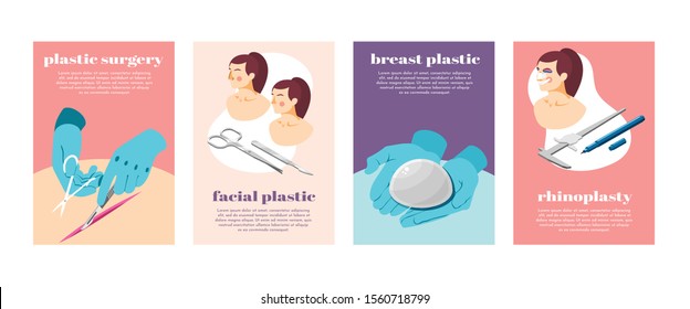 Plastic surgery process equipment and female face before and after operation isometric icons set isolated vector illustration