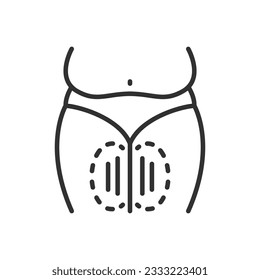 Plastic surgery to remove excess fat and skin around the thighs, linear icon. Line with editable stroke