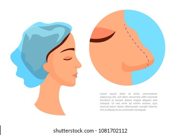 Plastic surgery - rhinoplasty. Reducing the nose. Girl with a big nose.