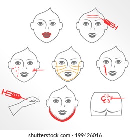 Plastic surgery of the skin / Solid fill and outline icons  