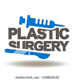 Plastic surgery syringe scalpel vector text icon.