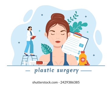 Plastische Chirurgie Vektor-Illustration der medizinischen chirurgischen Operation am Körper oder Gesicht wie erwartet unter Verwendung fortgeschrittener Ausrüstung im Cartoon-Hintergrund
