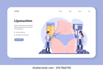 Plastic surgery web banner or landing page. Idea of body correction. Liposuction surgery. Modern beauty procedure on female silhouette. Vector illustration in cartoon style